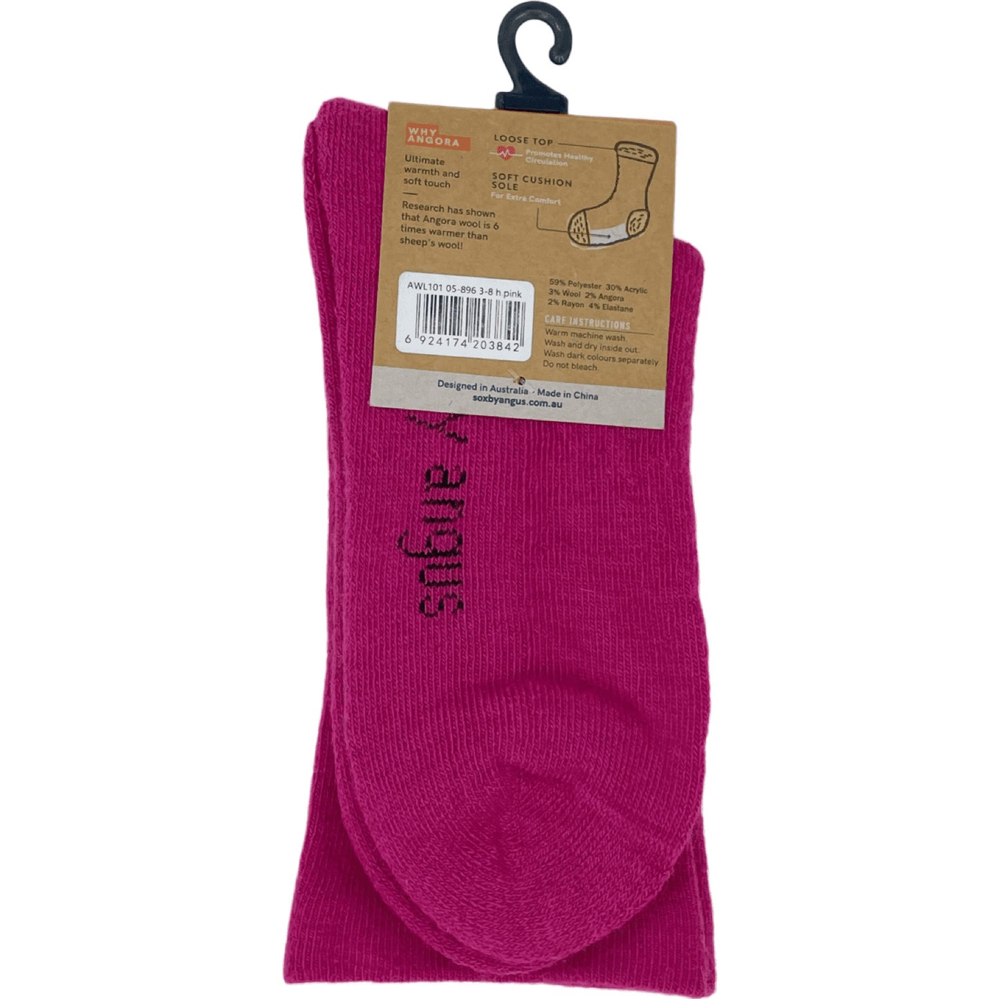 Angora Wool Blend Cushion Sole Loose Top Socks - NO SEAM - Hot Pink