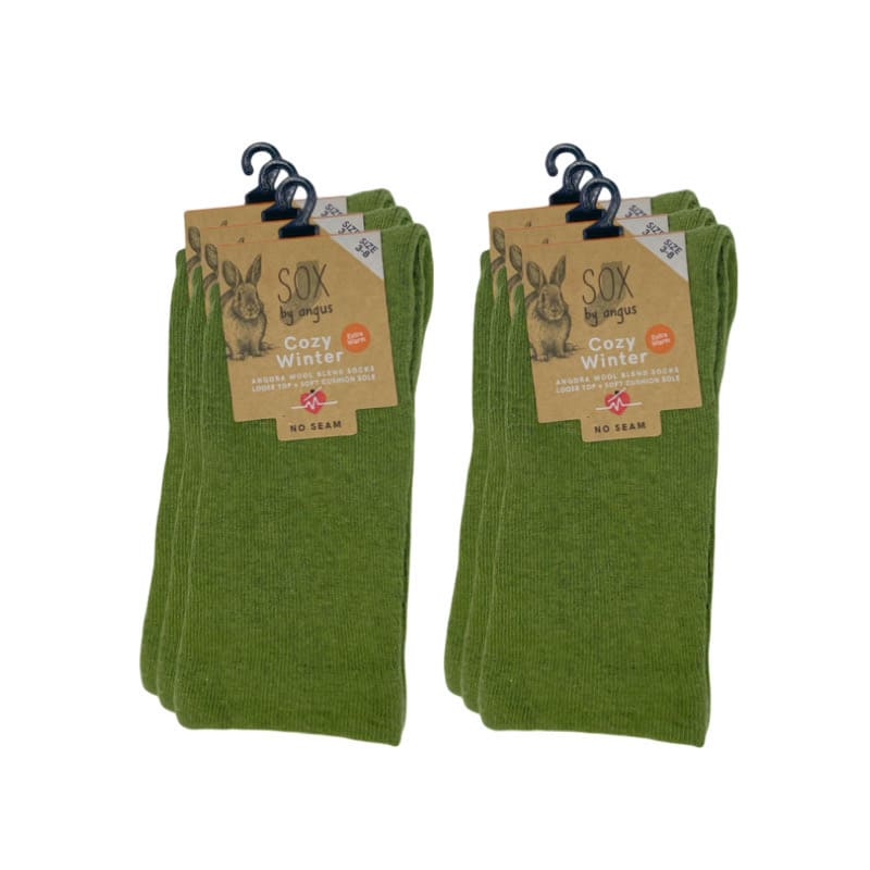 Angora Wool Blend Cushion Sole Loose Top Socks - NO SEAM - Khaki Green ...