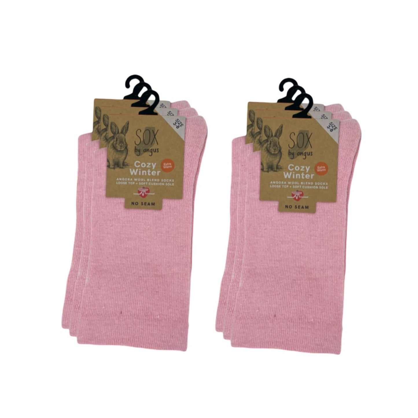 Angora Wool Blend Cushion Sole Loose Top Socks - NO SEAM - Pink