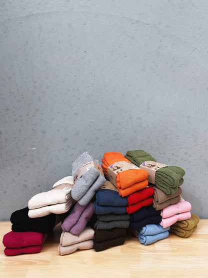 Angora Wool Blend Cushion Crew Socks - Orange