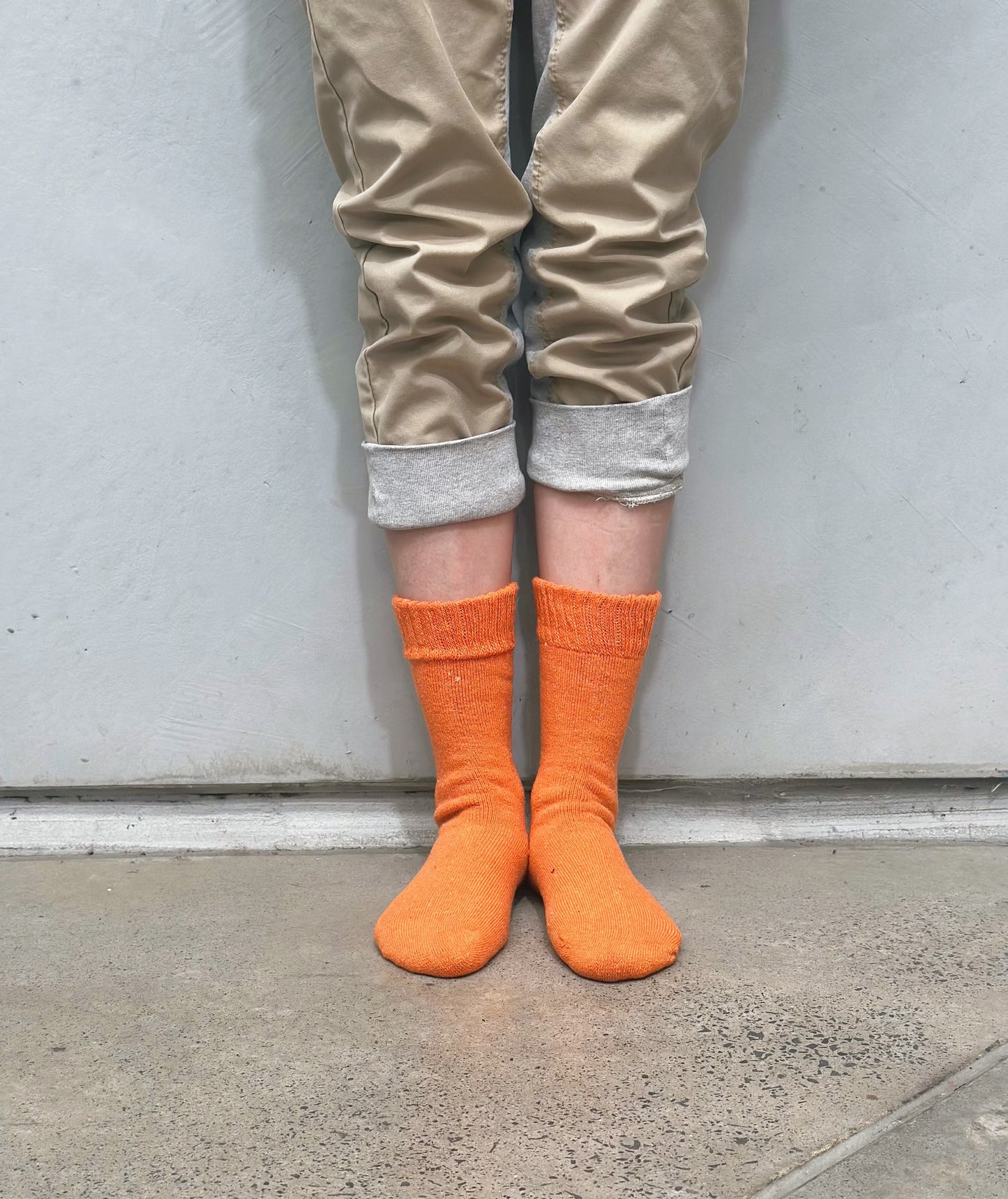 Angora Wool Blend Cushion Crew Socks - Orange