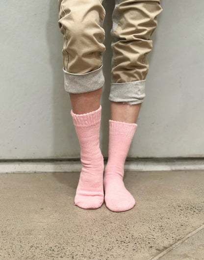 Angora Wool Blend Cushion Crew Socks - Orange