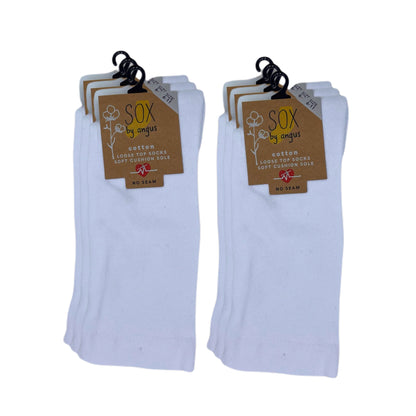 Cotton Plain Cushion Foot Loose Top Socks - White - NO SEAM