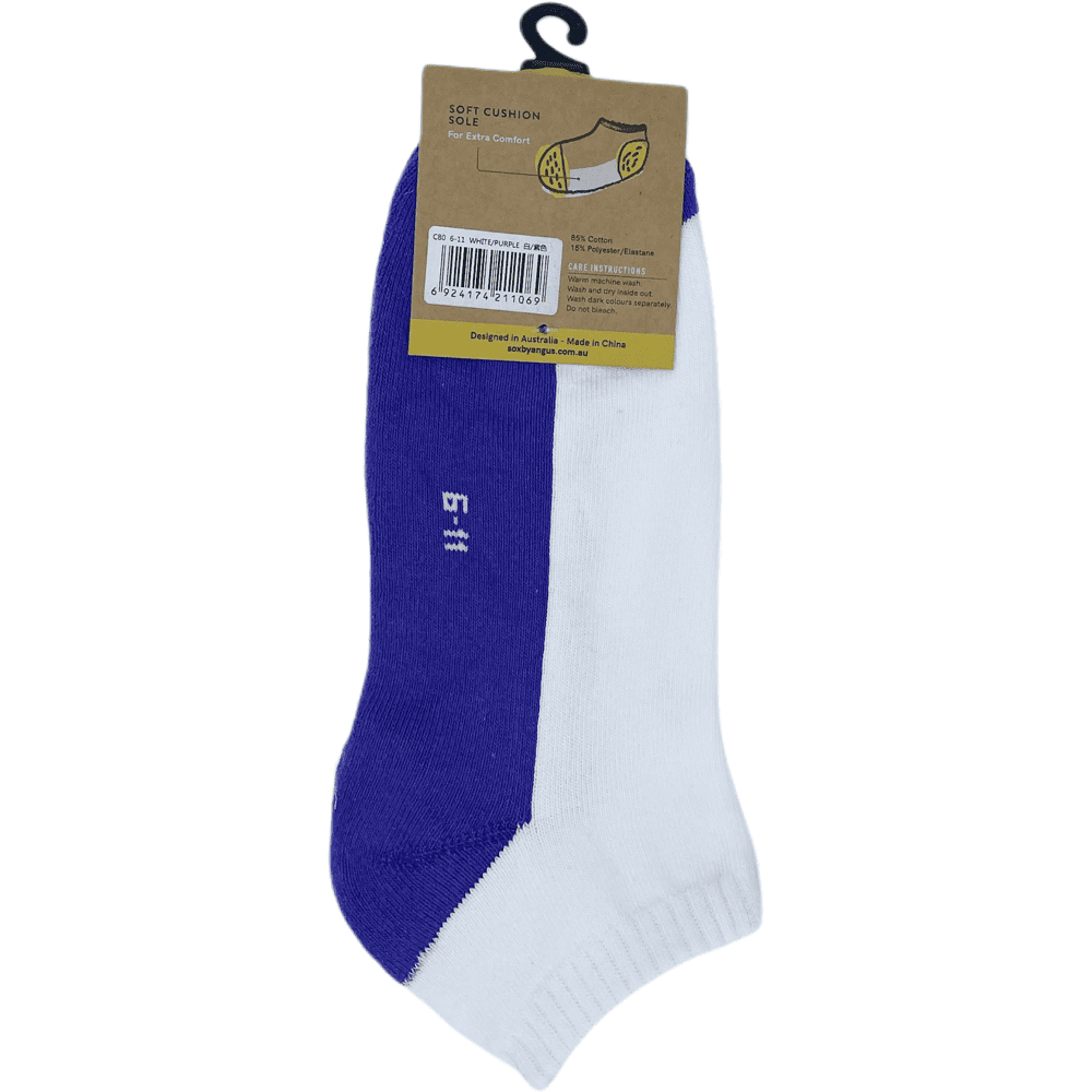 Cotton Cushion Anklet Socks - White/Purple