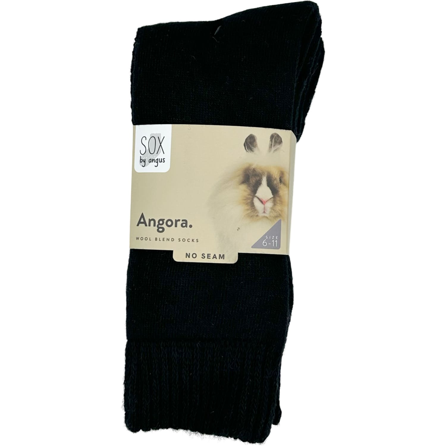 angora wool blend cushion crew socks | seamless | black