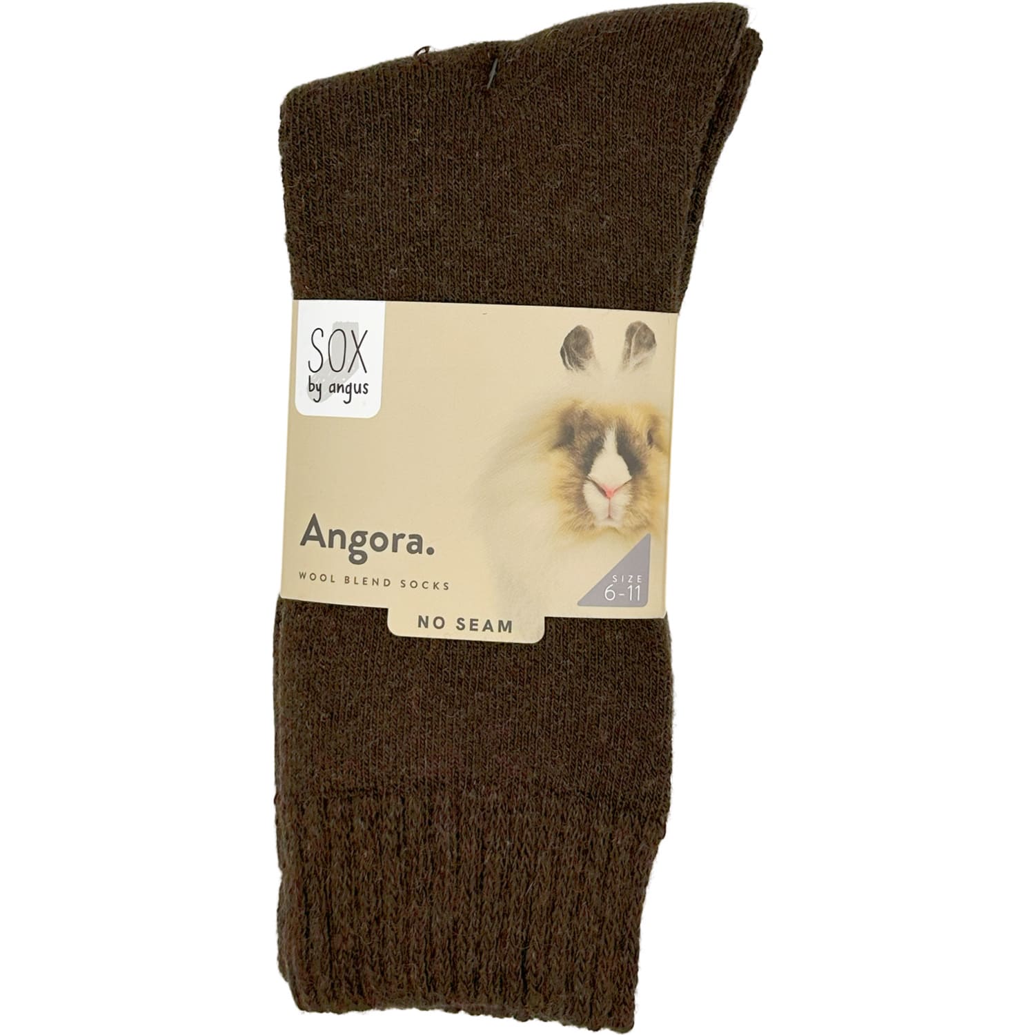 angora wool blend cushion crew socks | seamless | brown