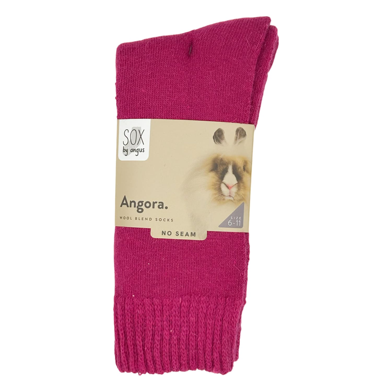 angora wool blend cushion crew socks | seamless | hot pink