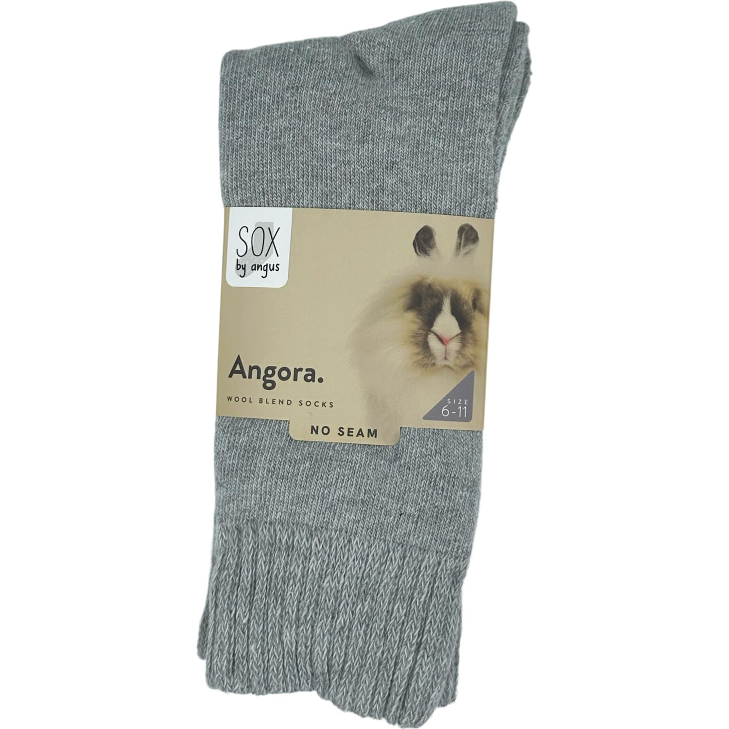 angora wool blend cushion crew socks | seamless | light grey