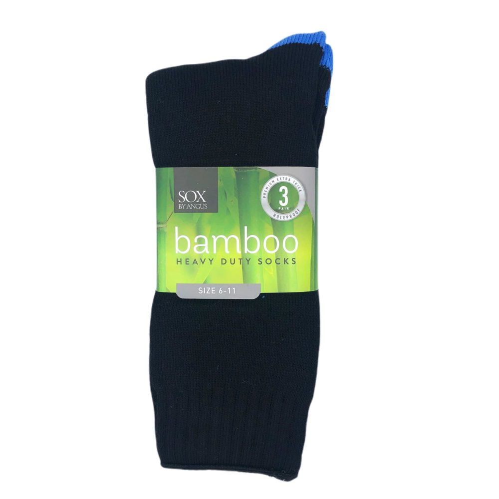 Bamboo Heavy Duty Socks - 3 Pairs Pack - Black/Blue - 6 - 11, Single Buy $42/Pack 3