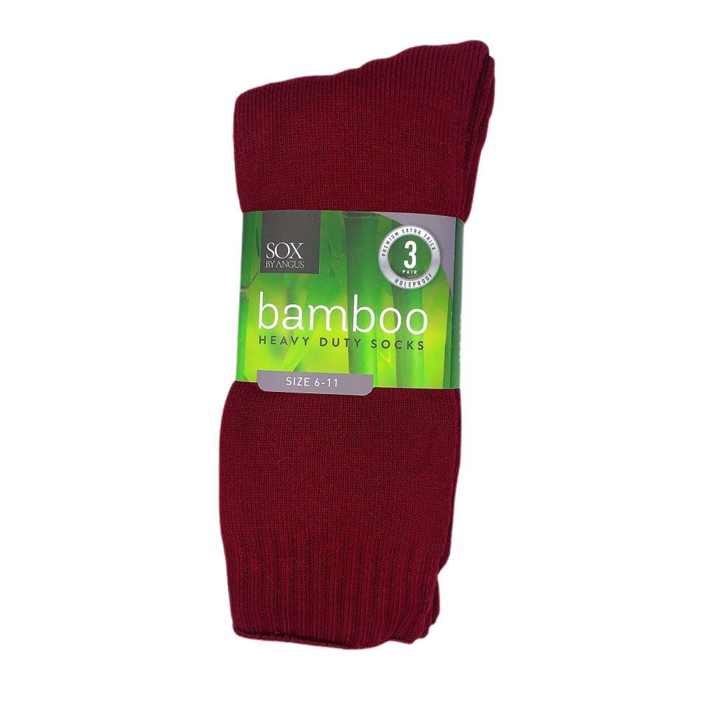 Bamboo Heavy Duty Socks - 3 Pairs Pack - Burgundy - 6 - 11, Single Buy $42/Pack 3
