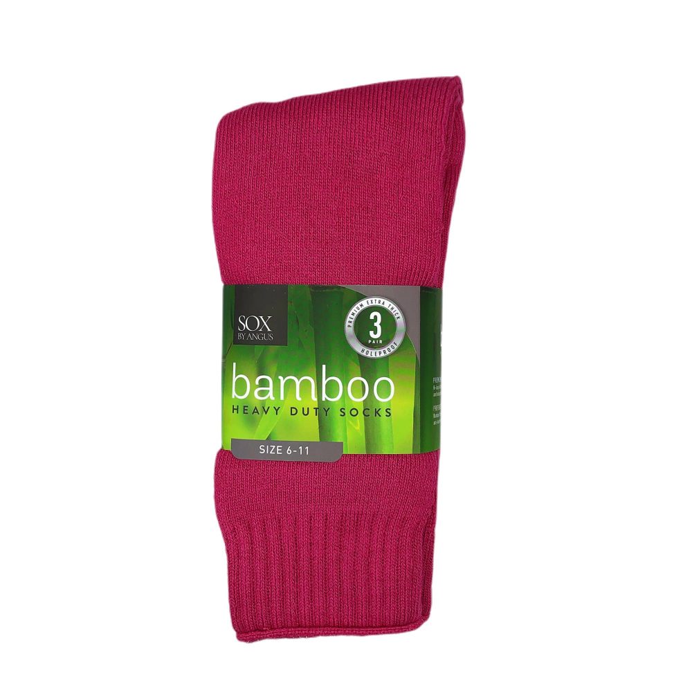 Bamboo Heavy Duty Socks - 3 Pairs Pack - Hot Pink - 6 - 11, Single Buy $42/Pack 3