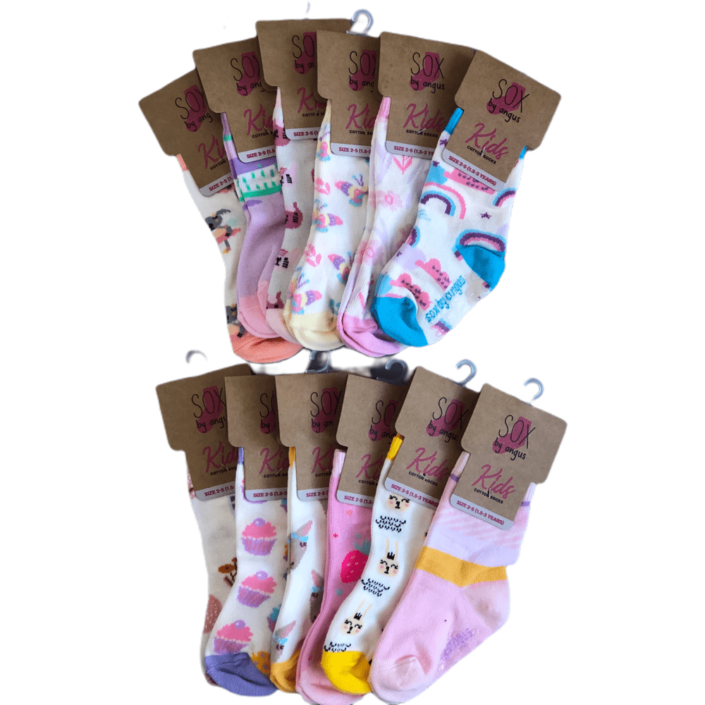 Children Baby Girl Cotton Fashion Crew Socks-12 pair pack