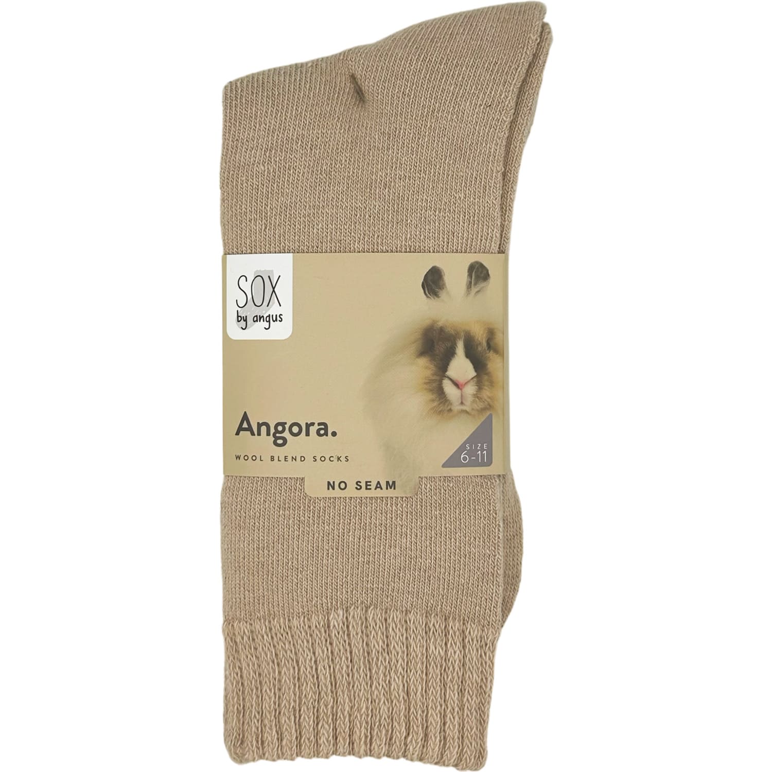 angora wool blend cushion crew socks | seamless | beige