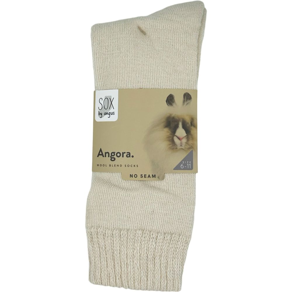 angora wool blend cushion crew socks | seamless | bone