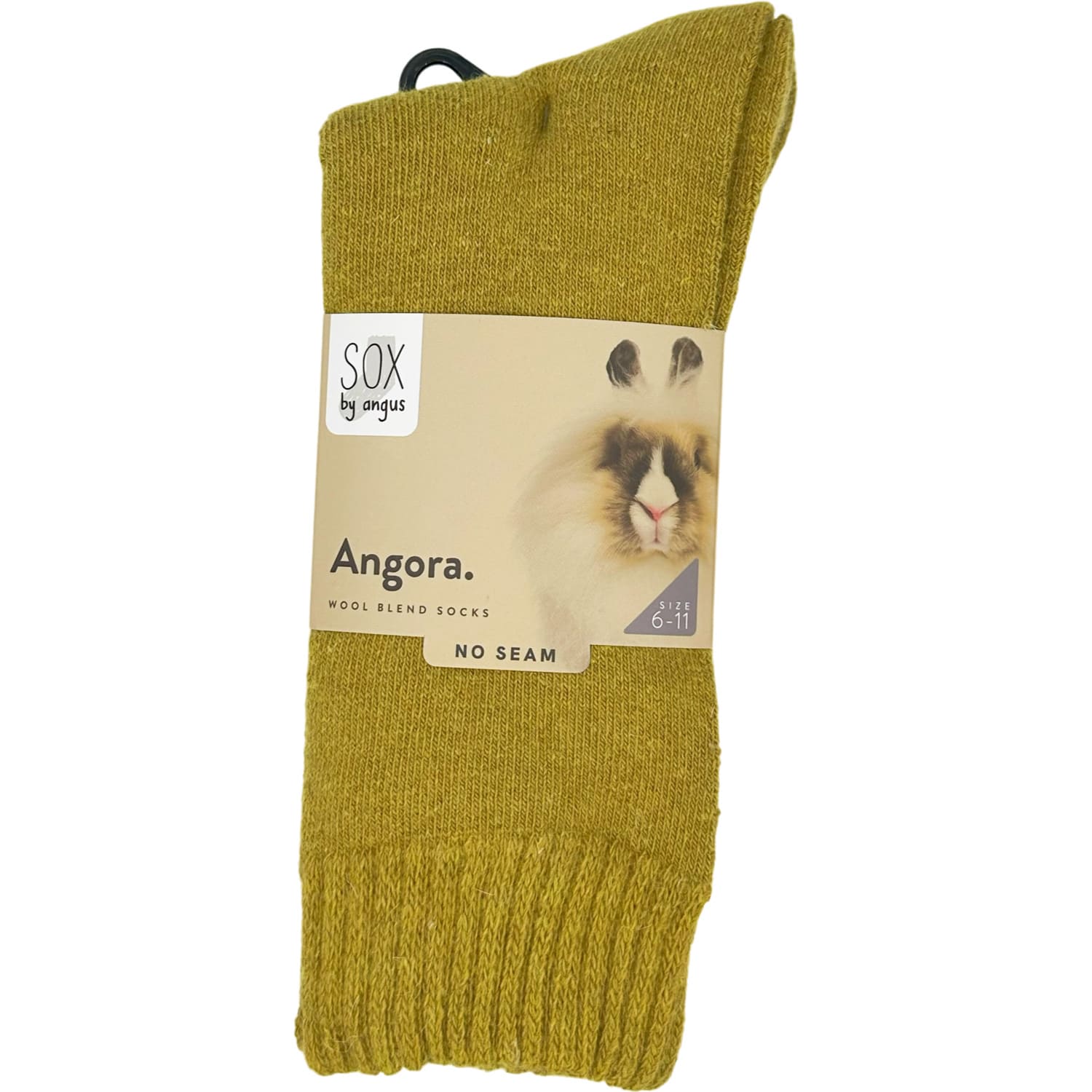 angora wool blend cushion crew socks | seamless | mustard