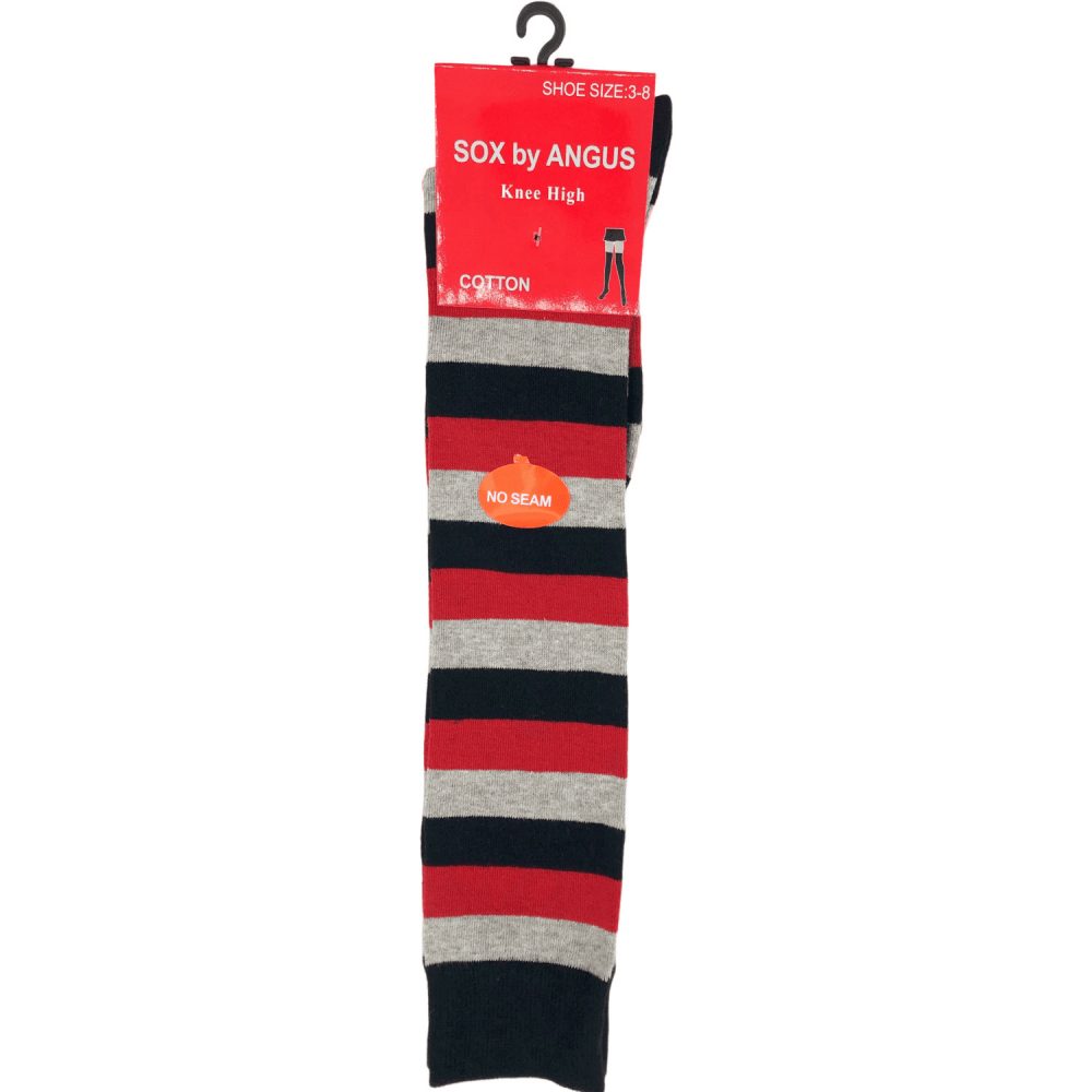 Knee High Cotton Socks - NO SEAM - Wide Stripes in Black/Red