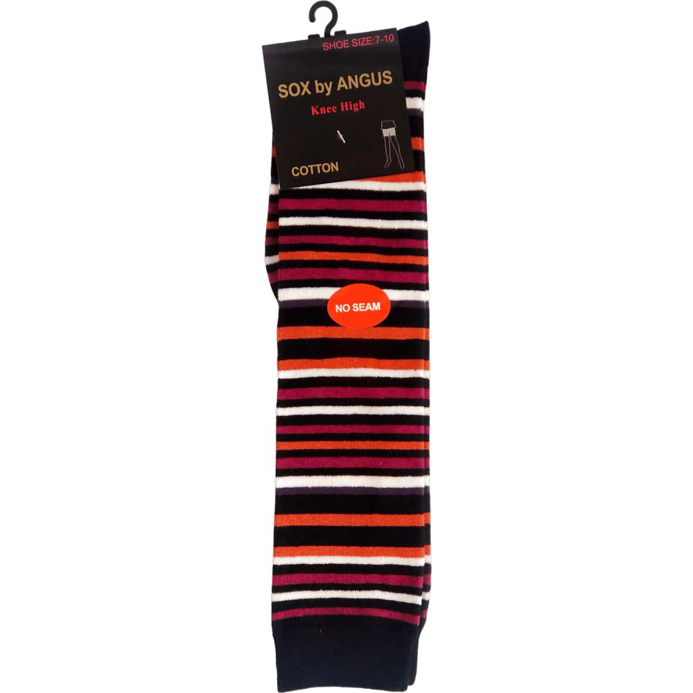 NO SEAM - Knee High Cotton Socks - Thin Stripes in Black/Red/White