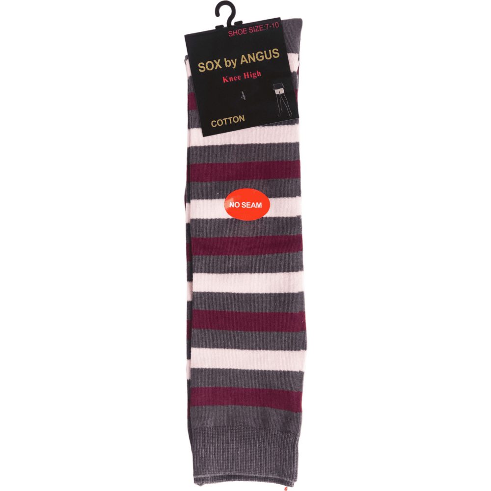 Knee High Cotton Socks - NO SEAM - Wide Stripes in Black/Grey