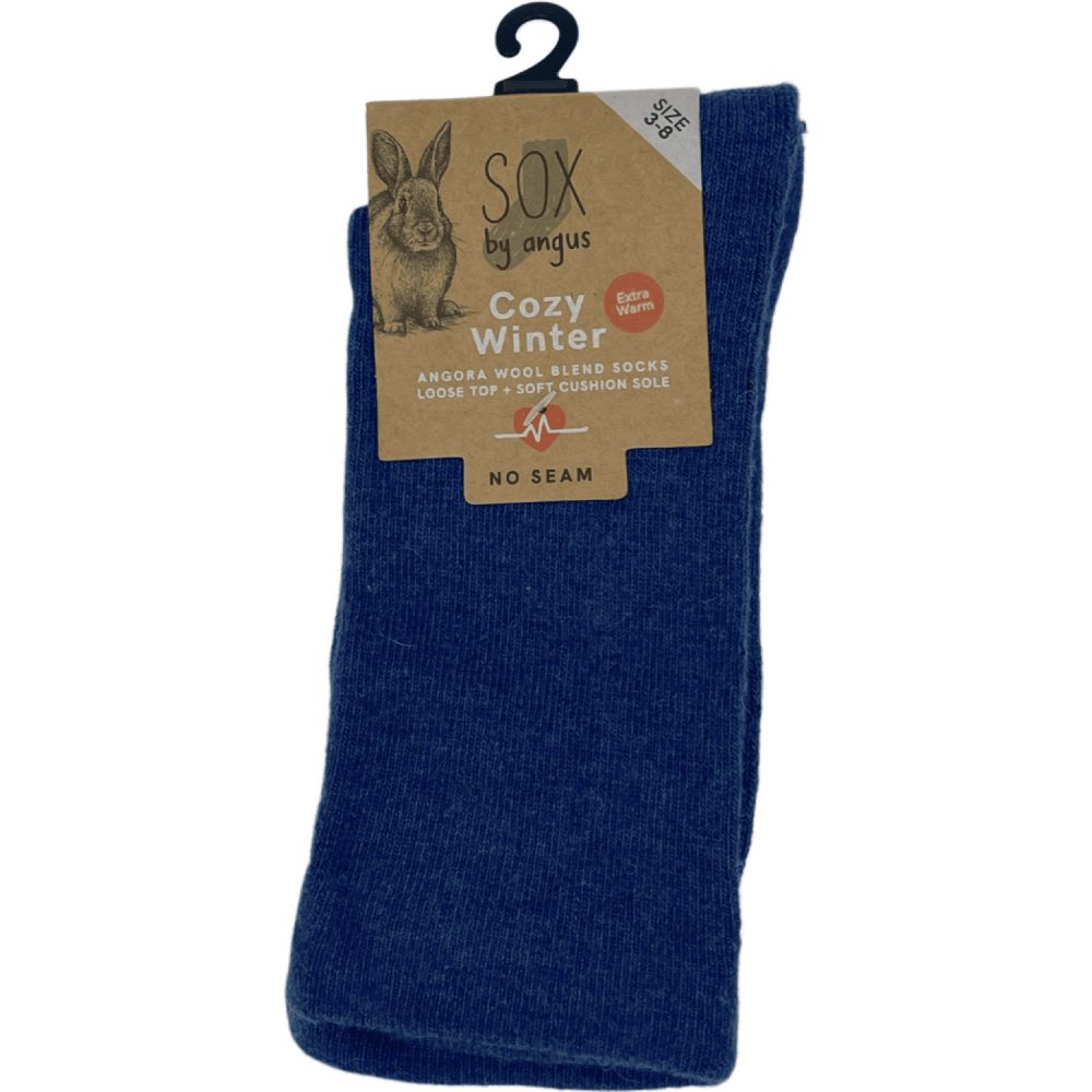 Angora Wool Blend Cushion Sole Loose Top Socks - NO SEAM - Denim - 3 - 8, Single Buy $12/pair