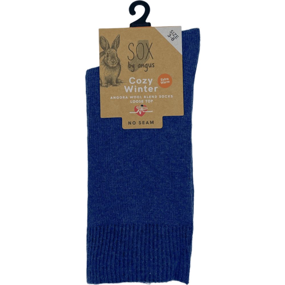 Angora Wool Blend Loose Top Socks - NO SEAM - Denim - 6 - 11, Single Buy $8/pair