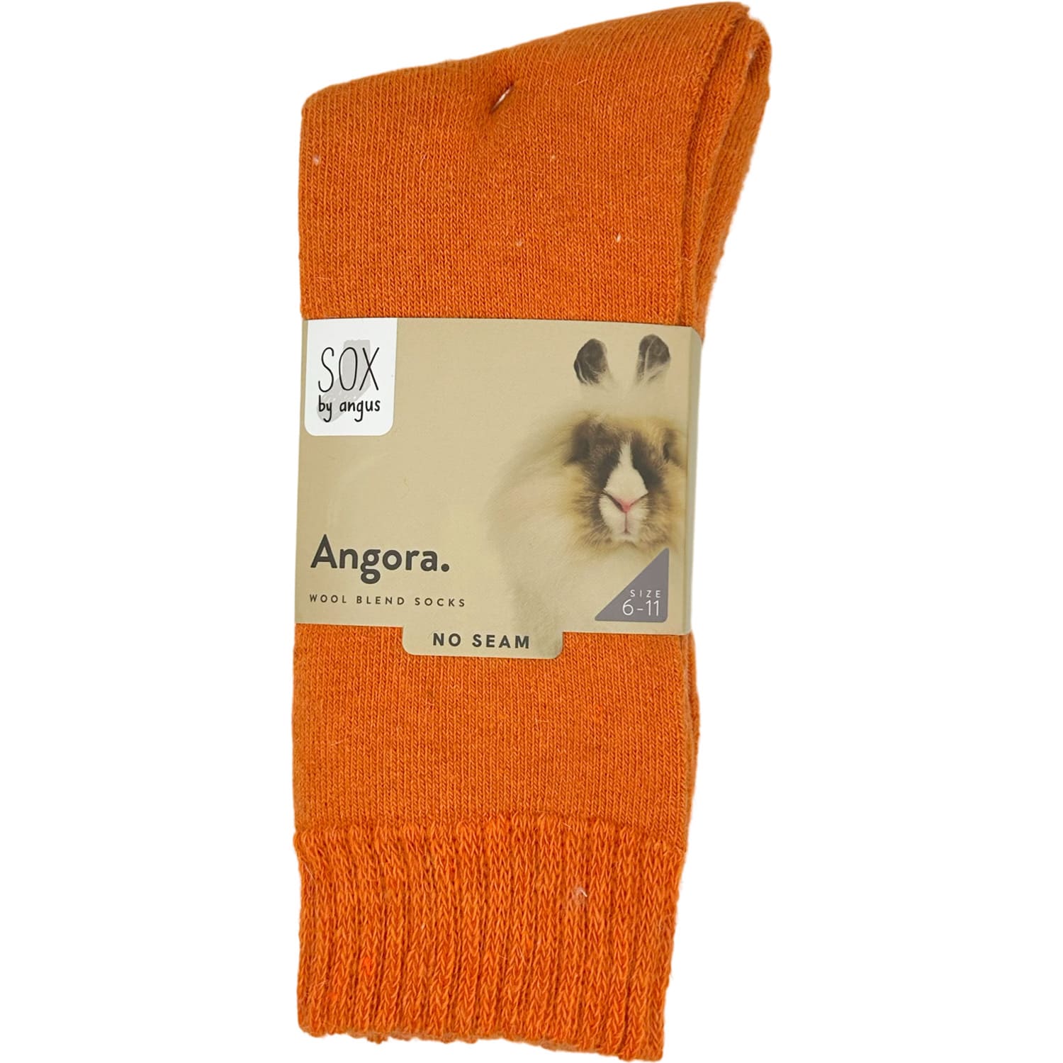 angora wool blend cushion crew socks | seamless | orange